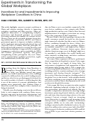 Cover page: Experiments in transforming the global workplace: Incentives for and impediments to improving workplace conditions in China