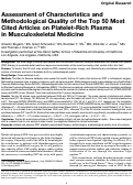 Cover page: Assessment of Characteristics and Methodological Quality of the Top 50 Most Cited Articles on Platelet-Rich Plasma in Musculoskeletal Medicine.