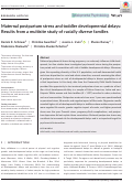 Cover page: Maternal postpartum stress and toddler developmental delays: Results from a multisite study of racially diverse families