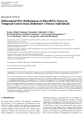 Cover page: Differential DNA Methylation of MicroRNA Genes in Temporal Cortex from Alzheimer’s Disease Individuals