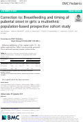 Cover page: Correction to: Breastfeeding and timing of pubertal onset in girls: a multiethnic population-based prospective cohort study