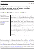 Cover page: Longitudinal associations between parental psychological control and adolescents intergroup attitudes to prosocial behaviors towards ethnic outgroups.