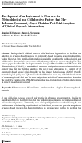 Cover page: Development of an Instrument to Characterize Methodological and Collaborative Factors that May Influence Community-Based Clinician Post-Trial Adoption of Clinical Research Interventions