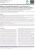 Cover page: Effects of Prenatal Nicotine, THC, or Co-Exposure on Cognitive Behaviors in Adolescent Male and Female Rats