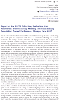 Cover page: Report of the ALCTS Collection, Evaluation, And Assessment Interest Group Meeting. American Library Association Annual Conference, Chicago, June 2017