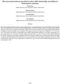 Cover page: The association between preschool teacher-child relationship and children’s kindergarten outcomes