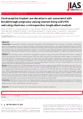 Cover page: Contraceptive implant use duration is not associated with breakthrough pregnancy among women living with HIV and using efavirenz: a retrospective, longitudinal analysis