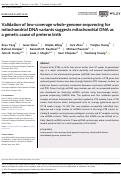 Cover page: Validation of low-coverage whole-genome sequencing for mitochondrial DNA variants suggests mitochondrial DNA as a genetic cause of preterm birth.