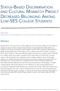 Cover page of Status-Based Discrimination and Cultural Mismatch Predict Decreased Belonging Among Low-SES College Students&nbsp;