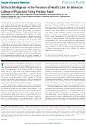 Cover page: Artificial Intelligence in the Provision of Health Care: An American College of Physicians Policy Position Paper.