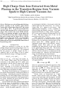 Cover page: High Charge State Ions Extracted from Metal Plasmas in the Transition Regime from Vacuum Spark to High Current Vacuum Arc