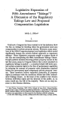 Cover page: Legislative Expansion of Fifth Amendment "Takings"? A Discussion of the Regulatory Takings Law and Proposed Compensation Legislation