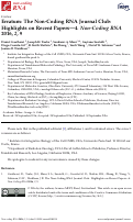 Cover page: The Non-Coding RNA Journal Club: Highlights on Recent Papers—4. Non-Coding RNA 2016, 2, 9