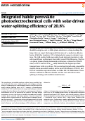 Cover page: Integrated halide perovskite photoelectrochemical cells with solar-driven water-splitting efficiency of 20.8%