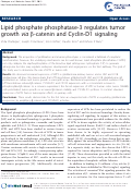 Cover page: Lipid phosphate phosphatase-3 regulates tumor growth  via beta-catenin and Cyclin-D1 signaling