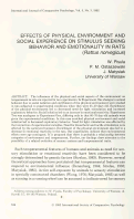 Cover page: Effects of Physical Environement and Social Experience on Stimulus Seeking Behaviour and Emotionality in Rats (Rattus norvegius)