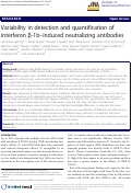 Cover page: Variability in detection and quantification of interferon beta-1b-induced neutralizing antibodies