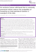 Cover page: An Exclusive Human Milk-Based Diet in Extremely Premature Infants Reduces the Probability of Remaining on Total Parenteral Nutrition: A reanalysis of the data