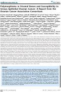 Cover page: Polymorphisms in Stromal Genes and Susceptibility to Serous
                    Epithelial Ovarian Cancer: A Report from the Ovarian Cancer Association
                    Consortium