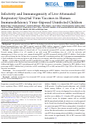 Cover page: Infectivity and Immunogenicity of Live-Attenuated Respiratory Syncytial Virus Vaccines in Human Immunodeficiency Virus–Exposed Uninfected Children