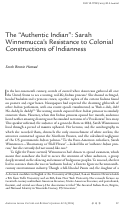 Cover page: The “Authentic Indian”: Sarah Winnemucca's Resistance to Colonial Constructions of Indianness