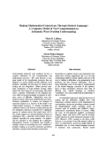 Cover page: Making Mathematical Connections Through Natural Language: A Computer Model of Text Comprehension in Arithmetic Word Problem Understanding