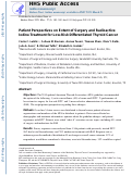 Cover page: Patient Perspectives on the Extent of Surgery and Radioactive Iodine Treatment for Low-Risk Differentiated Thyroid Cancer