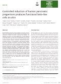 Cover page: Controlled induction of human pancreatic progenitors produces functional beta‐like cells in vitro