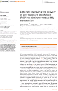 Cover page: Editorial: Improving the delivery of pre-exposure prophylaxis (PrEP) to eliminate vertical HIV transmission