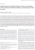 Cover page: Gamma Synchrony Predicts Neuron–Neuron Correlations and Correlations with Motor Behavior in Extrastriate Visual Area MT