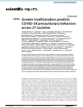 Cover page: Greater traditionalism predicts COVID-19 precautionary behaviors across 27 societies.