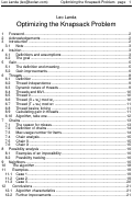 Cover page: Optimizing the Knapsack Problem