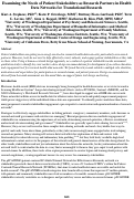 Cover page: Examining the Needs of Patient Stakeholders as Research Partners in Health Data Networks for Translational Research.
