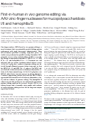 Cover page: First-in-human in&nbsp;vivo genome editing via AAV-zinc-finger nucleases for mucopolysaccharidosis I/II and hemophilia B.