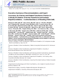 Cover page: Executive Summary of Recommendations and Expert Consensus for Plasma and Platelet Transfusion Practice in Critically Ill Children: From the Transfusion and Anemia EXpertise Initiative-Control/Avoidance of Bleeding (TAXI-CAB).