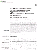 Cover page: Sex Differences in Gray Matter Volume of the Right Anterior Hippocampus Explain Sex Differences in Three-Dimensional Mental Rotation