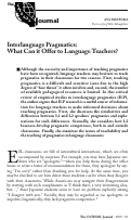 Cover page: Interlanguage Pragmatics: What Can it Offer to Language Teachers?