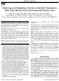 Cover page of Defining and Validating Criteria to Identify Populations Who May Benefit From Home-Based Primary Care.