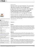 Cover page: Symptomatic spinal metastasis: A systematic literature review of the preoperative prognostic factors for survival, neurological, functional and quality of life in surgically treated patients and methodological recommendations for prognostic studies.