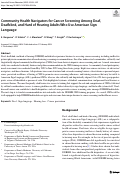 Cover page of Community Health Navigators for Cancer Screening Among Deaf, Deafblind, and Hard of Hearing Adults Who Use American Sign Language.