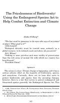 Cover page: The Pricelessness of Biodiversity: Using the Endangered Species Act to Help Combat Extinction and Climate Change