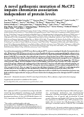 Cover page: A novel pathogenic mutation of MeCP2 impairs chromatin association independent of protein levels.