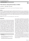 Cover page: Tidal continuous cycling peritoneal dialysis in children.