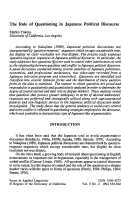 Cover page: The Role of Questioning in Japanese Political Discourse