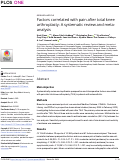 Cover page: Factors correlated with pain after total knee arthroplasty: A systematic review and meta-analysis