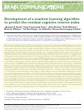 Cover page: Development of a machine learning algorithm to predict the residual cognitive reserve index