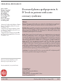 Cover page: Decreased plasma apolipoprotein A-IV levels in patients with acute coronary syndrome.