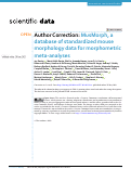 Cover page: Author Correction: MusMorph, a database of standardized mouse morphology data for morphometric meta-analyses