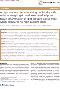 Cover page: A high calcium diet containing nonfat dry milk reduces weight gain and associated adipose tissue inflammation in diet-induced obese mice when compared to high calcium alone