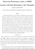 Cover page: Short-term Performance Limits of MIMO Systems with Side Information at the Transmitter